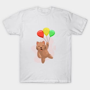 Adorable cat flying with balloon T-Shirt